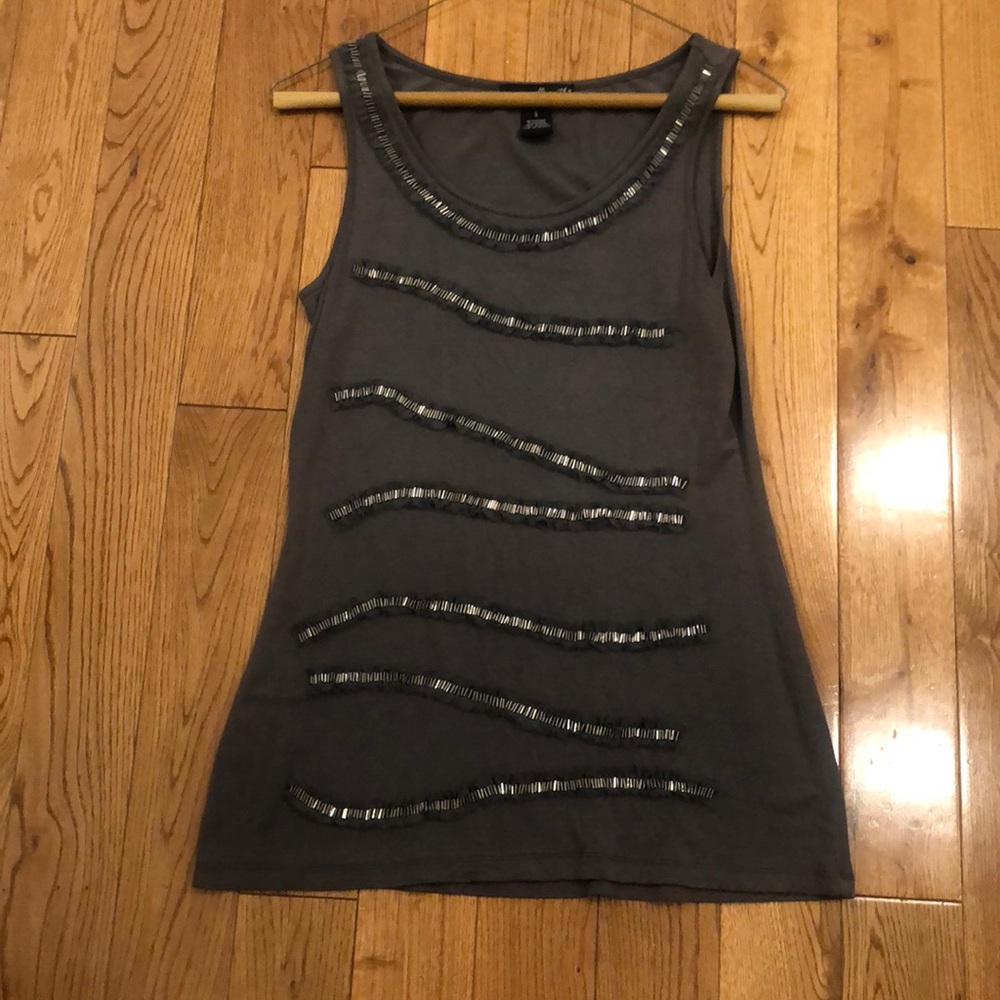 Dark army green tank with silver beading